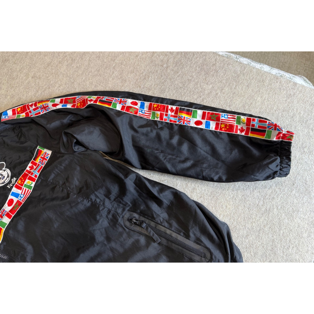 Disney World Epcot Flags Countries Mickey Black Windbreaker Rain Jacket Medium - Picture 4 of 6